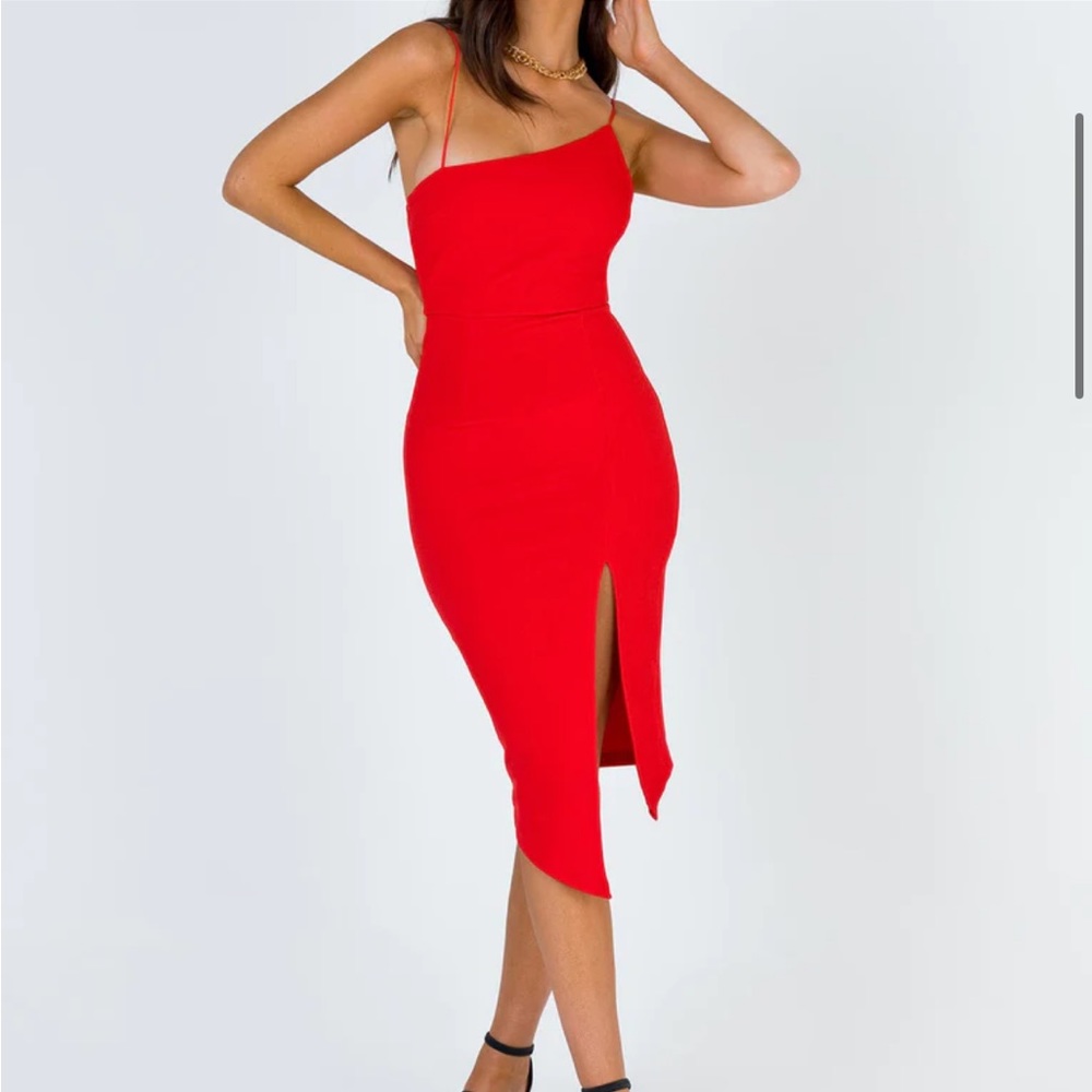 Princess Polly Red asymmetrical midi dress size 4